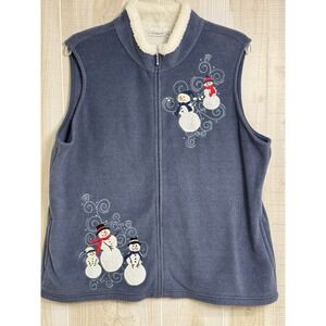 Holiday Croft & Barrow Womens XL Fleece Vest Zipper Closure With Snowman Embroid